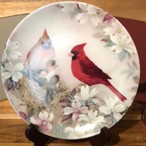 2for$20🟠Decorative Plate with Birds and Floral Scene by Lena Liu